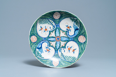 Un ensemble en fa&iuml;ence de Delft polychrome &agrave; d&eacute;cor 'quatre coeurs', 1&egrave;re moiti&eacute; du 18&egrave;me