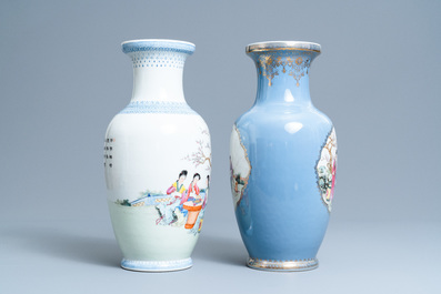 Deux vases en porcelaine de Chine famille rose, R&eacute;publique