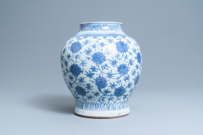 A Chinese blue and white 'lotus scroll' vase, Wanli