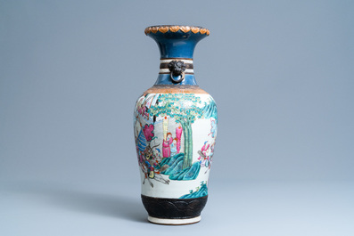 A Chinese Nanking famille rose crackle-glazed 'warrior' vase, 19th C.
