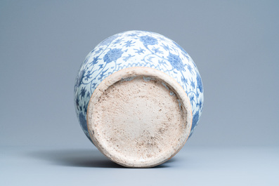 A Chinese blue and white 'lotus scroll' vase, Wanli