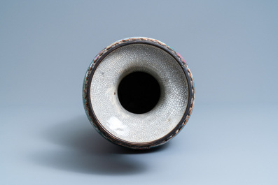 A Chinese Nanking famille rose crackle-glazed 'warrior' vase, 19th C.
