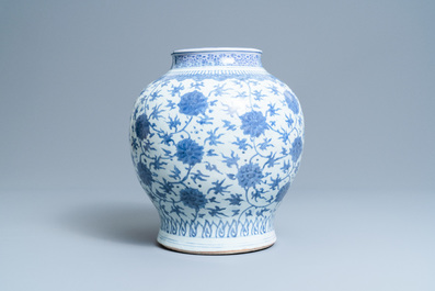 A Chinese blue and white 'lotus scroll' vase, Wanli