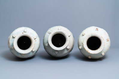 Three large Chinese polychrome relief-molded martaban jars, Qing