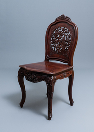 Four wooden chairs with reticulated backs, Macao or Portuguese colonial, 19th C.