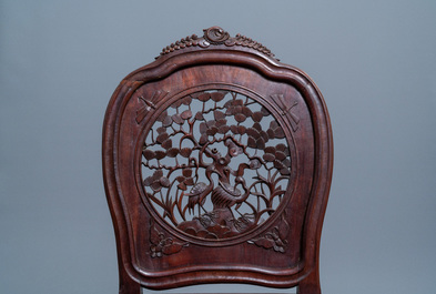 Four wooden chairs with reticulated backs, Macao or Portuguese colonial, 19th C.