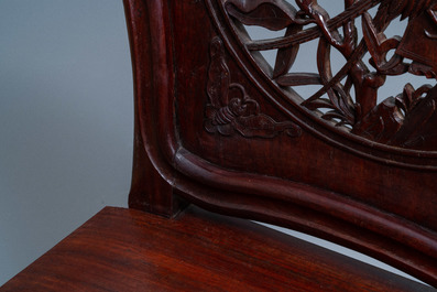Four wooden chairs with reticulated backs, Macao or Portuguese colonial, 19th C.
