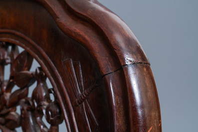 Four wooden chairs with reticulated backs, Macao or Portuguese colonial, 19th C.