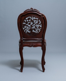Four wooden chairs with reticulated backs, Macao or Portuguese colonial, 19th C.