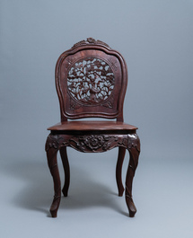 Four wooden chairs with reticulated backs, Macao or Portuguese colonial, 19th C.