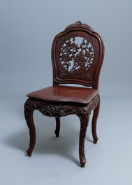 Four wooden chairs with reticulated backs, Macao or Portuguese colonial, 19th C.