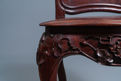 Four wooden chairs with reticulated backs, Macao or Portuguese colonial, 19th C.