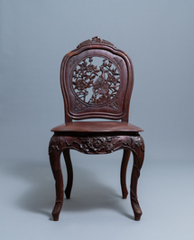 Four wooden chairs with reticulated backs, Macao or Portuguese colonial, 19th C.