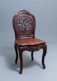 Four wooden chairs with reticulated backs, Macao or Portuguese colonial, 19th C.