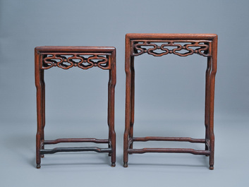 Three Chinese wooden nesting side tables, 19th C.
