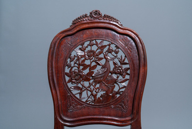 Four wooden chairs with reticulated backs, Macao or Portuguese colonial, 19th C.
