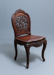 Four wooden chairs with reticulated backs, Macao or Portuguese colonial, 19th C.