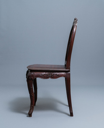 Four wooden chairs with reticulated backs, Macao or Portuguese colonial, 19th C.