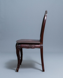 Four wooden chairs with reticulated backs, Macao or Portuguese colonial, 19th C.