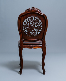 Four wooden chairs with reticulated backs, Macao or Portuguese colonial, 19th C.