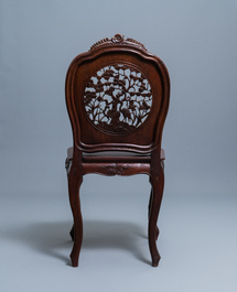 Four wooden chairs with reticulated backs, Macao or Portuguese colonial, 19th C.
