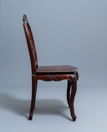 Four wooden chairs with reticulated backs, Macao or Portuguese colonial, 19th C.