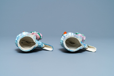 A pair of Chinese famille rose bird-shaped candlesticks, Qianlong
