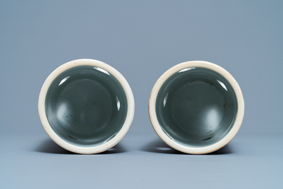 A pair of reticulated Chinese famille rose '100 boys' hat stands, Qianlong mark, 19th C.