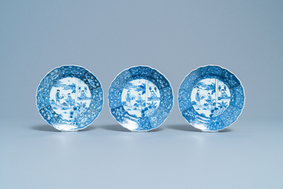Twelve Chinese blue and white 'Romance of the Western Chamber' plates, Qianlong