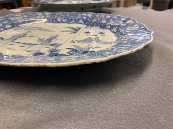 A large oval Chinese blue and white 'Romance of the Western Chamber' dish, Qianlong