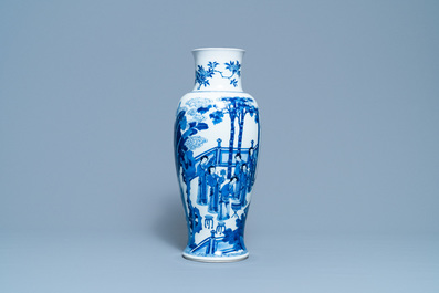 A Chinese blue and white vase with female musicians and dancers, Kangxi