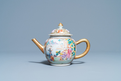 A Chinese famille rose 'Mandarin' teapot and cover, Qianlong
