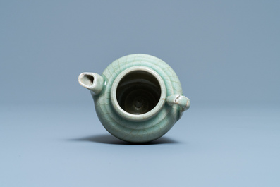 A Chinese monochrome celadon-glazed teapot, Ming