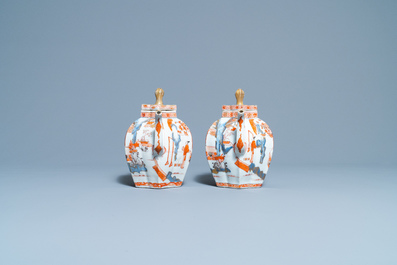 A pair of very large Chinese Imari-style teapots and covers, Kangxi