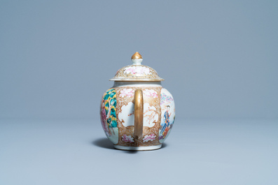 A Chinese famille rose 'Mandarin' teapot and cover, Qianlong
