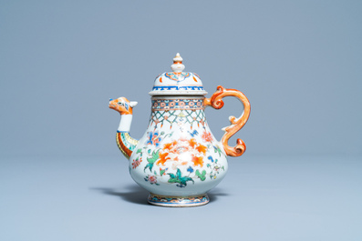 A Chinese famille rose dragon-spouted teapot and cover, Yongzheng/Qianlong