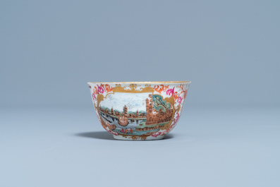 A Chinese Meissen-style export porcelain 'Peter the Great' cup and saucer, Qianlong