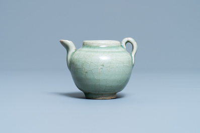 A Chinese monochrome celadon-glazed teapot, Ming