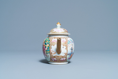 A Chinese famille rose 'Mandarin' teapot and cover, Qianlong