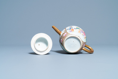 A Chinese famille rose 'Mandarin' teapot and cover, Qianlong