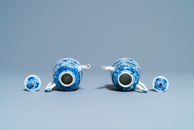 A pair of Chinese blue and white teapots and covers, Qianlong/Jiaqing