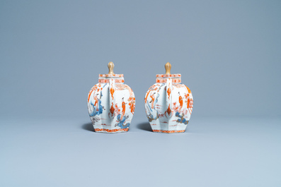 A pair of very large Chinese Imari-style teapots and covers, Kangxi