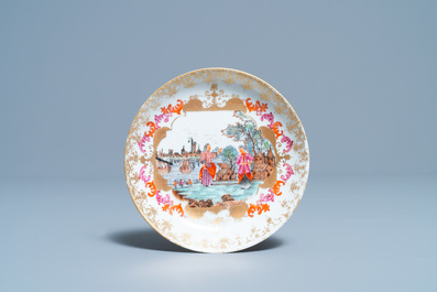A Chinese Meissen-style export porcelain 'Peter the Great' cup and saucer, Qianlong