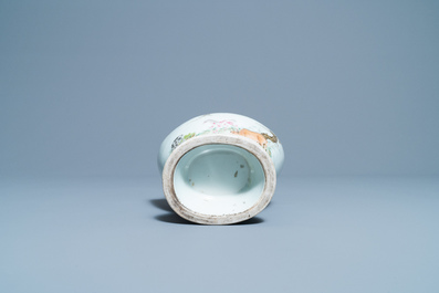 A Chinese famille rose vase with animals in a landscape, 19/20th C.