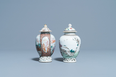 Two Chinese famille rose tea caddies and covers, Yongzheng/Qianlong