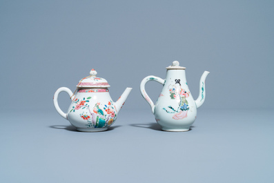 Two Chinese famille rose teapots and covers, Yongzheng/Qianlong