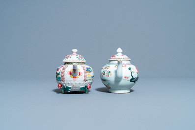 Two Chinese famille rose teapots and covers, Yongzheng/Qianlong