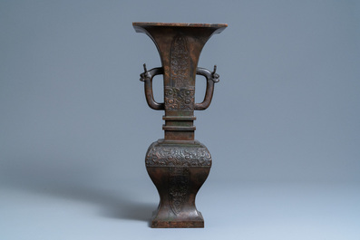 A large Chinese bronze vase, Qing
