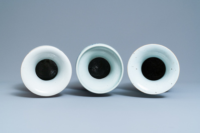 Five Chinese qianjiang cai, famille rose and celadon vases, 19/20th C.