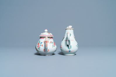 Two Chinese famille rose teapots and covers, Yongzheng/Qianlong